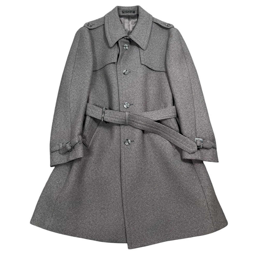 Wieboldt's 1970s Trench Coat 42R  Mens Gray Wool Blend Belted Overcoat Military